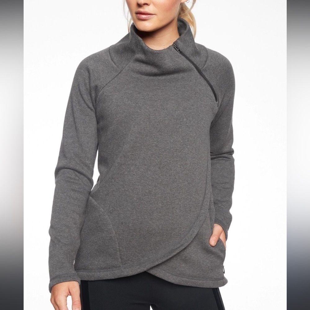 Athleta women’s Cozy Karma Asym Pullover grey jacket XXS athleisure EUC